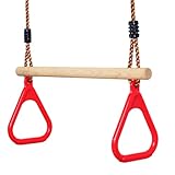 Leogreen Kinder Holz Trapeze Schaukel mit Kunststoff Turnringe, Aufhängen belastbar bis 150KG,...