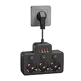 LEHOTPIA Steckdosenleiste mit USB, 3 Fach Mehrfachsteckdose Mit Einzelschalte Mehrfachsteckdose Mit...