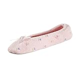 isotoner Damen Bestickte Frottee Ballerina Hausschuh, Rosa weiche Schleife, 39 EU