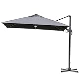 Outsunny Sonnenschirm 3x3m Ampelschirm Alu Roma Schirm mit Solar-LED-Lichtern neigbar Dunkelgrau