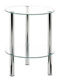 HAKU Möbel Beistelltisch Chrom, Metall, Sicherheitsglas - Maße: H 47 cm x Ø 35 cm, Style: Modern