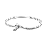 PANDORA verspieltes Gänseblümchen-Verschluss Schlangen-Glierderarmband in Sterling Silber mit...