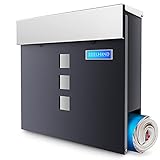 EDELHAND© Briefkasten anthrazit mit Zeitungsfach - Wasserdichter Briefkasten Edelstahl mit...