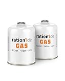 2X Gaskartusche á 450 g, Gaskartuschen Set von ration1, EN 417 Schraubkartusche, Ventilkartusche,...