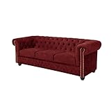 Barock Sofa Chesterfield 205cm - rot - Samt Federkern Knopfheftung 3-Sitzer-Couch Wohnzimmer Retro