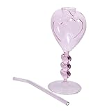 FUNNETOYU Herzförmiges Cocktailglas mit Strohhalm Dekoratives Trinkglas Weinglas Stiel Stilvolles...