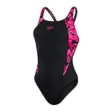 Speedo Muscleback Splice Hyperboom Damen-Badeanzug, Schwarz/Pink, 34 EU