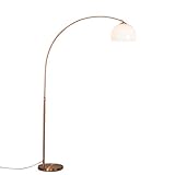 Qazqa - Moderne Bogenlampe Kupfer mit weißem Schirm - Arc Basic I Wohnzimmer - Stahl Rund I...