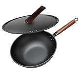 AKTJHS 13 Zoll Wok Antihaft mit Deckel, Wokpfanne Induktion Ohne Chemische Beschichtung und Großes...