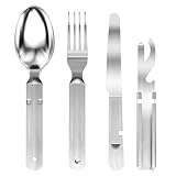 Ghazpmuk 4 Stück Campingbesteck Set, Edelstahl Reisebesteck für Outdoor, Picknick, Reisen,...