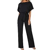 Coloody Damen Lang Jumpsuit Overall Hosenanzug Elegant Romper Kurzarm Rundhals Playsuit mit Gürtel...