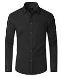 J.VER Schwarzes Hemd Herren Langarm Regular Fit Freizeithemden Bügelfrei Business Hemd Stretch...