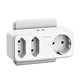 Steckdosenadapter,JSVER USB Steckdose 3-Fach Steckdosen (16A) und 2 USB Ladegerät Anschluss (12W),...