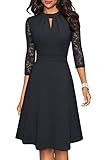 HOMEYEE Damen Elegant Hollow Out Spitzenärmel Swing Retro Party Cocktailkleid A234 (S, Schwarz)