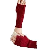 IKFGTJRE Fingerlose Handschuhe Fingerlose Damen-Strickhandschuhe, warm, einfarbig, halber...