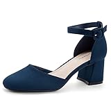 Greatonu Damen Pumps mit Knöchelriemen Spangenpumps Schnalle Pumps Fesselriemen Blockabsatz...