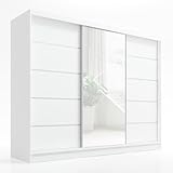 A&J MöbelLand Kleiderschrank Aurelia 1 – Schwebetürenschrank 200 cm breit mit Spiegel, 3-türig,...