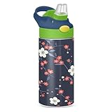 JUMBEAR Kinder-Wasserflasche mit niedlichem Blumenmotiv, isoliert, mit Strohhalm-Deckel,...
