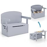 COSTWAY 3 in 1 Kindertisch mit Sitzbank, Kindersitzgruppe aus Holz mit Stauraum & Decke,...