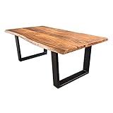 Riess Ambiente Massiver Couchtisch Mammut 120cm Akazie Natur V-Gestell schwarz Wohnzimmertisch...