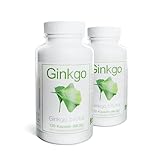 2 x Ginkgo biloba Blattpulver 420mg | aus der Apotheke | 120 Kapseln 4-Monatspackung | hochrein,...