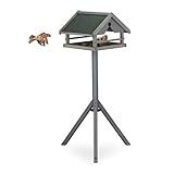 Relaxdays Vogelfutterhaus mit Ständer, wetterfestes Dach, Holz Vogelhaus, HBT: 120x62x55 cm,...