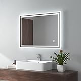 EMKE LED Badspiegel 80x60cm Badezimmerspiegel mit Beleuchtung kaltweiß Lichtspiegel Wandspiegel mit...