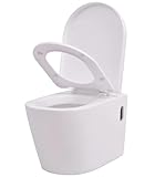 Wand-WC: Hänge Toiletten aus Keramik - Wandmontierte Toilette mit Kloschüssel inklusive WC-Sitz...