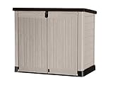 Keter Store it Out Pro Mülltonnenbox mit Gasdruckfeder, wetterfest, abschließbar, beige, 1.200 L,...