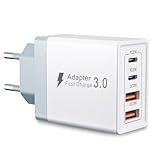 USB C Ladegerät, 4 Ports Mehrfach Ladegerät mit USB C und USB A, 45W Schnellladegerät PD 3.0 USB...