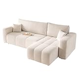 GREKPOL Sofa mit Schlaffunktion 145x248 - Beige Ecksofa mit Schlaffunktion und Bettkasten - Sofa 3...