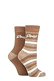 Jeep Gepolsterte Thermo-Stiefelsocken für Damen, 2 Stück, Hellbraun/Creme, 4-8
