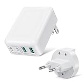 USB C Ladegerät, Insgesamt 40W Flache USB Mehrfach Schnellladegerät, 4-Port Multi USB Netzteil,...