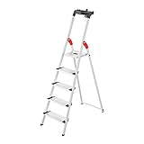 Hailo Stehleiter ComfortLine, 5 XXL-Stufen bis 150 kg, Leiter aus Aluminium mit Ablage & tiefer...