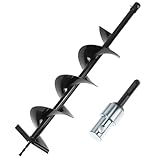QWORK® Erdbohrer, ⌀ 150 mm Erdbohrer für Bohrmaschine mit Adapter, 80 cm Länge Erdlochbohrer,...