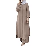 A Muslimisches 2-teiliges Damen-Set, langärmelig, Button-Down-Shirt und Hose, Abaya, lässiges...