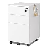 DEVAISE Rollcontainer mit 3 Schubladen, Mobiler Aktenschrank mit Rollen, Büroschrank für...