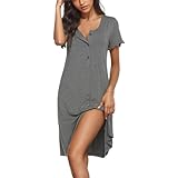 flintronic Nachthemd Damen, Schlafshirt Kurzarm, Kurz Sleepshirt, Knopfleiste Nachtwäsche, Sommer...