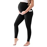 Walifrey Women's Maternity Leggings with Pockets，High Waist Opaque Comfortable Pregnancy Black...