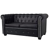 Emmtore Chesterfield-Sofa 2-Sitzer Kunstleder Ledersofa Polstersofa Loungesofa Schwarz
