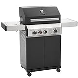 TAINO BLACK 3+1 Gasgrill 3 Brenner mit Seitenkocher und Keramik Sear-Burner Seitenbrenner Matt...