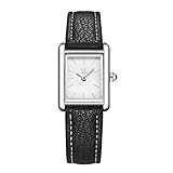 SHENGKE Minimalistische quadratische Vintage-Uhren für Frauen mit Lederarmband (Schwarz)
