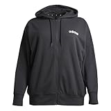 adidas Women's Essentials LINEAR Full Zip French Terry Hoodie, Black/White, L