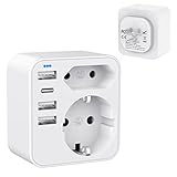 6-in-1 USA Adapter Steckdose, Deutschland Stecker mit 3USB 1USB C (3.4A), mit 2...