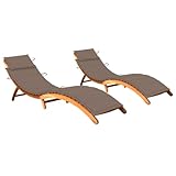 WDGJJFECNMUEHI 2 Pack Acacia Wood Sun Loungers with Cushions, Foldable Outdoor Lounge Chairs for...