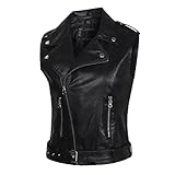 Onsoyours Damen Ärmellose PU Jacke Lederweste Biker Weste Ärmellose Lederjacke Vintage Weste mit...