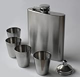 Flachmann Set mit Trichter & 4x 3cl Pinnchen – Edle Geschenkbox Verpackung, Flachmann 7 oz, 207ml...