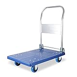 Flachbett-Handwagen Push Cart Trolley Robuste Kunststoffplatte und klappbarer Griff for einfache...