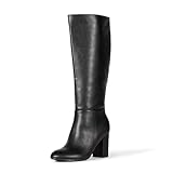 Amazon Essentials Damen Stiefel mit hohem Absatz, Schwarz Kunstleder, 43 EU Weit