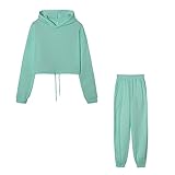 Hoodie Mit Hose Damen Set Einfarbige Hausanzug 2-Teilig Warme Sweatshirt Mit Kapuze Trendy Tracksuit...